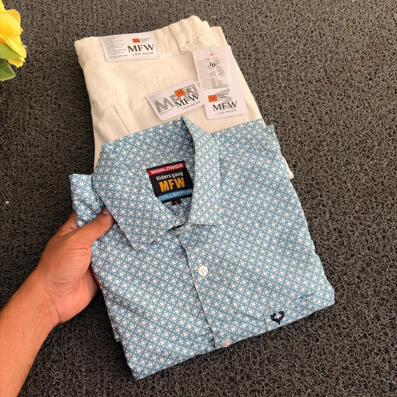 2 in 1 combo MFW printed Shirts + plain mom fit jeans buy @499 rs only
