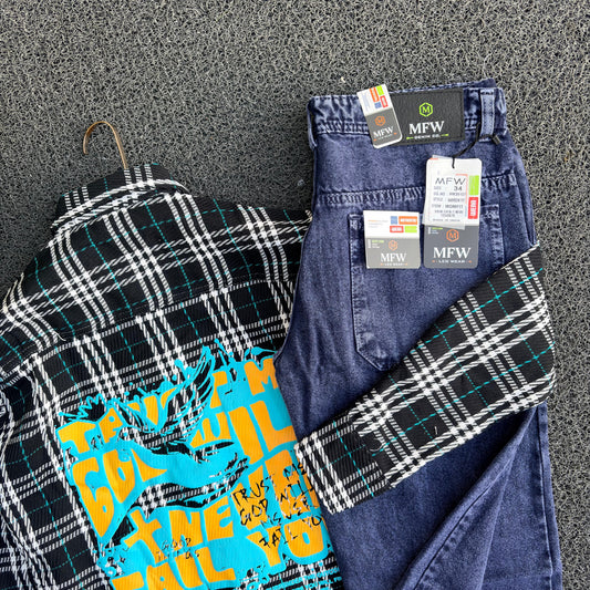 2 in 1 combo double pocket baggy shirts + plain mom fit jeans buy @600 rs only