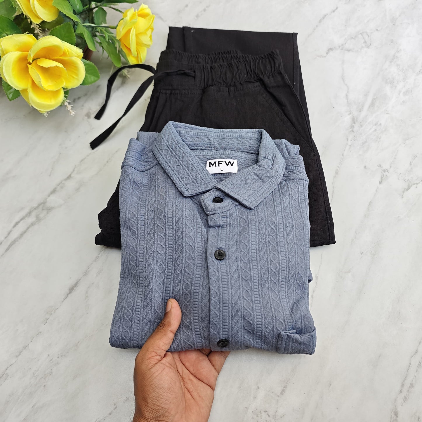 2 in 1 combo textured shirts + relax fit pants combo buy @600 rs only