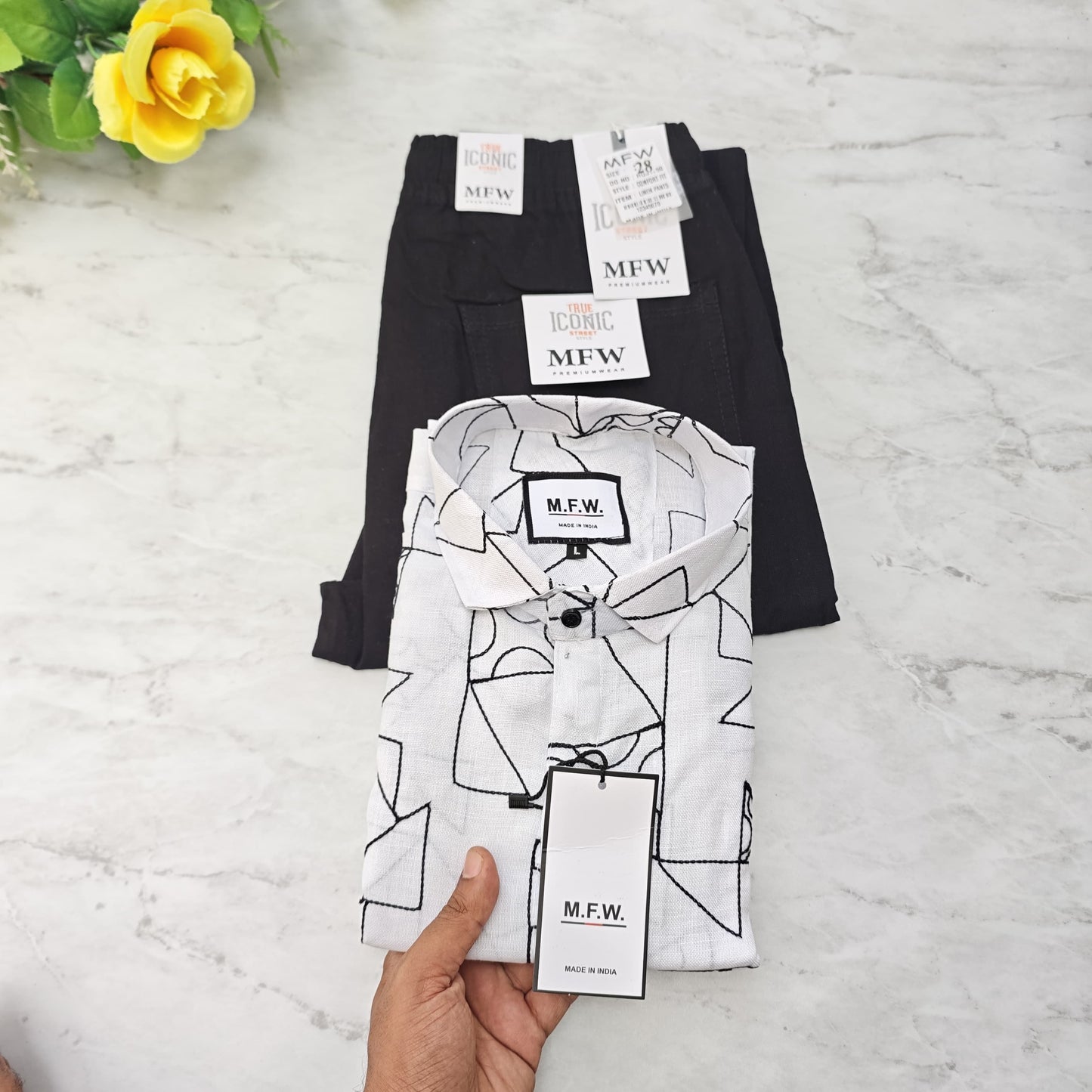 2 in 1 combo MFW embroidery shirts + lenin relax fit pants combo buy @600 rs only