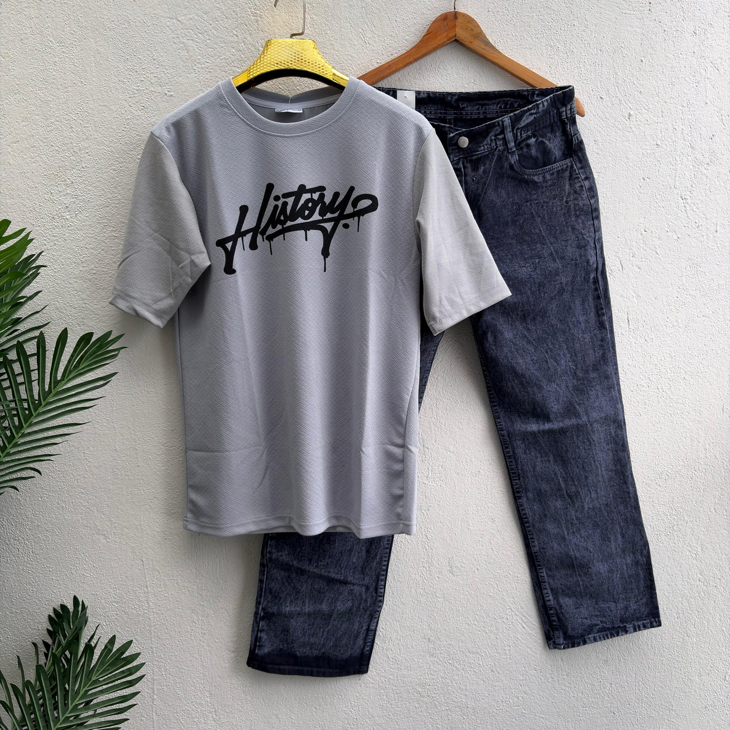 2 in 1 combo Drop shoulder tshirt + Wide leg baggy jeans pant buy @499 only