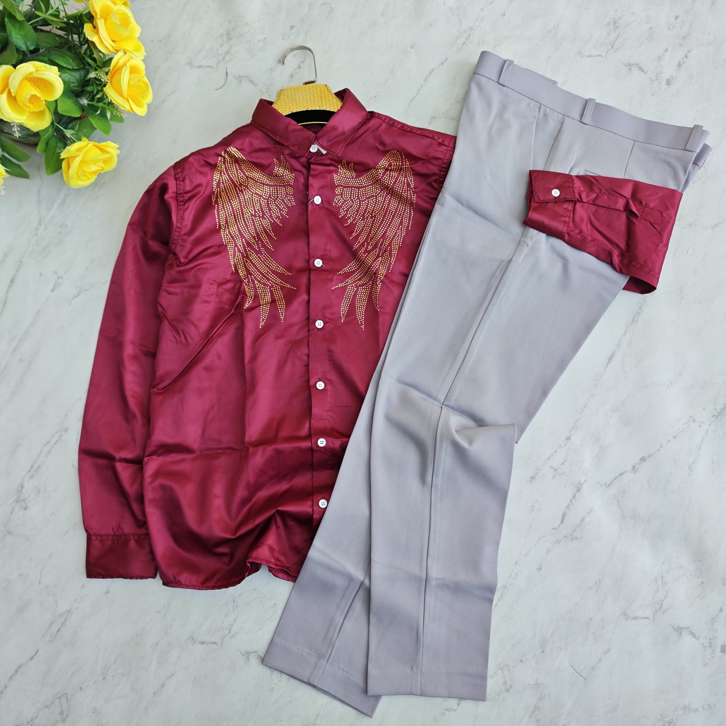 2 in 1 combo party wear stone work shirts + polo fit pants combo buy @600 rs only