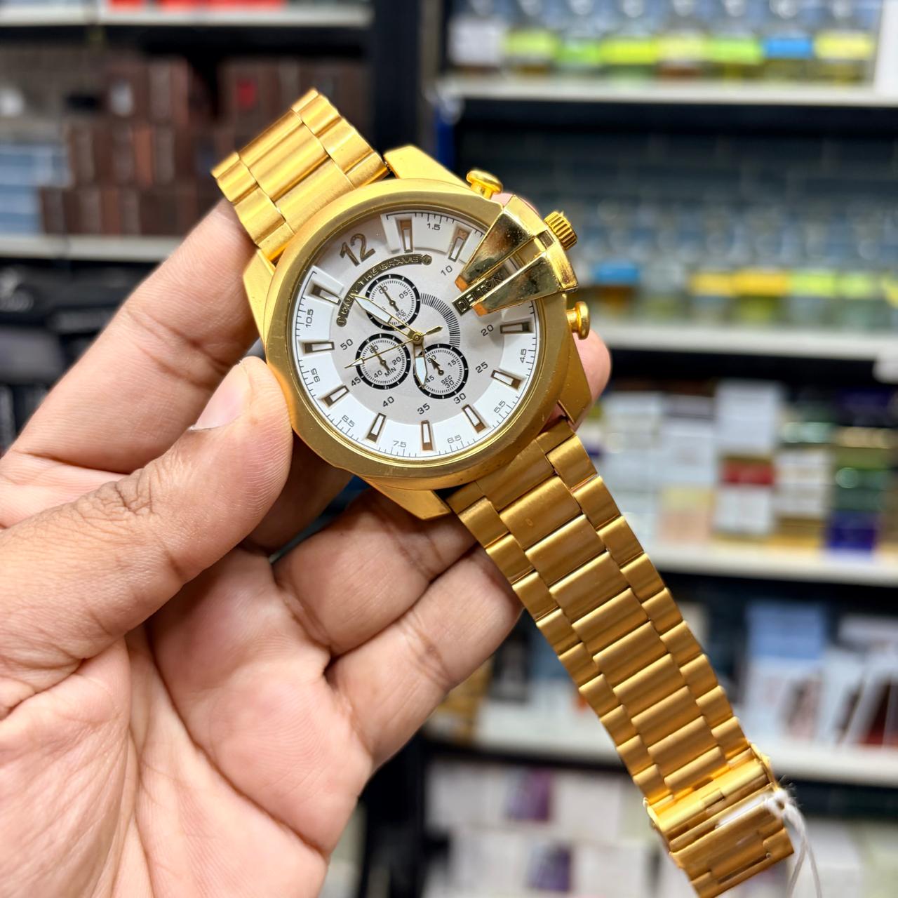 Mens most trendy Big Dial Gold strap watches @249 - Main Image