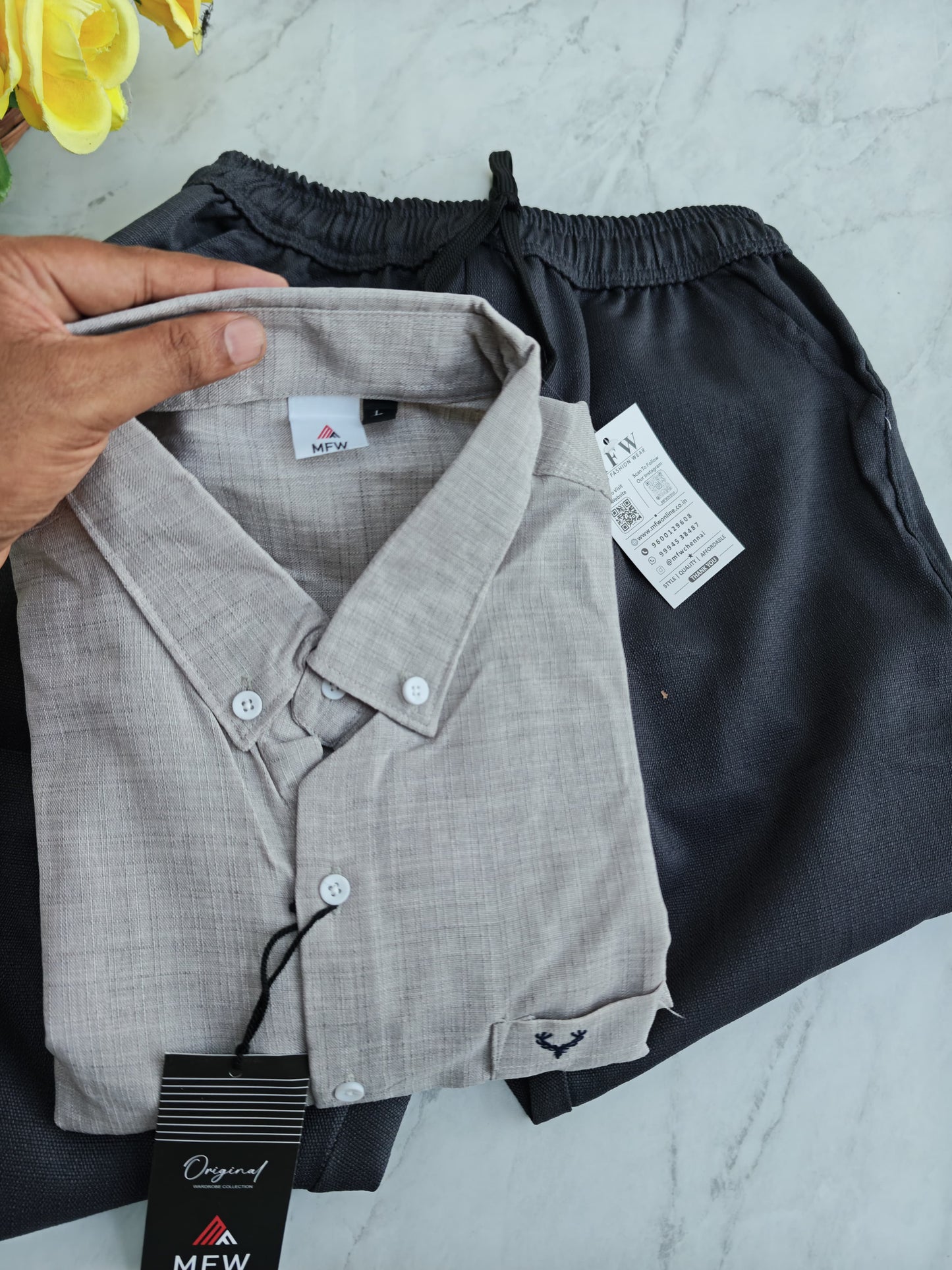 2 in 1 combo MFW korean Lenin shirts + Lenin relax fit pant combo buy @500 rs only