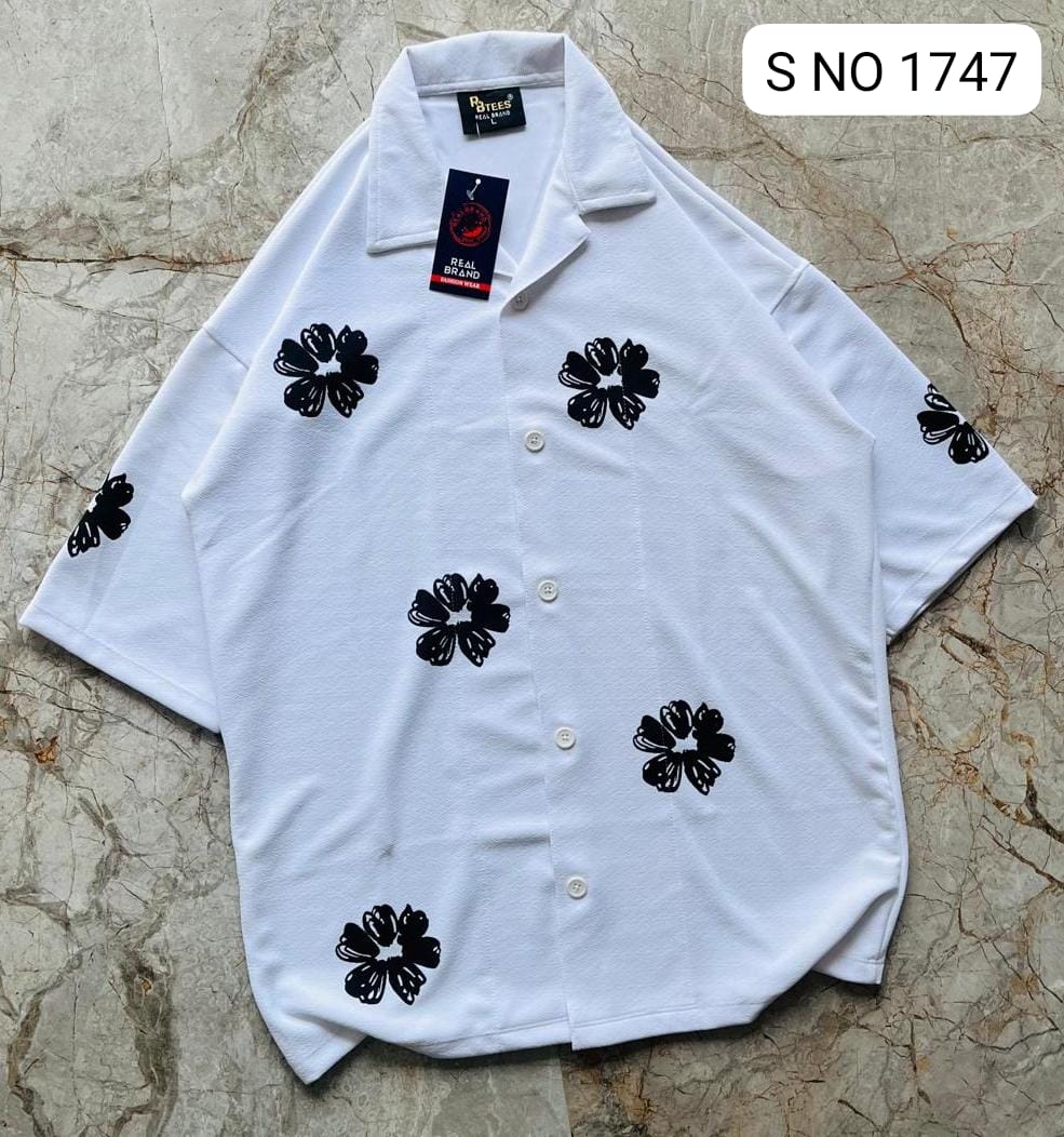 Cuban Collar Oversize Drop Shoulder Polo Designer Shirts buy @249(White)