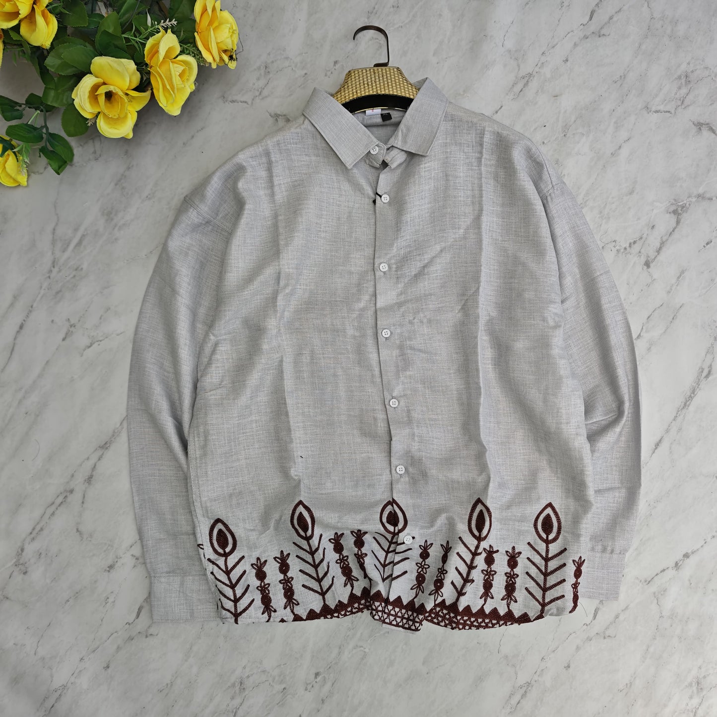 Men's full sleeve Lenin bottom embroidery shirt single pcs @350 and Buy 3 pc combo @999