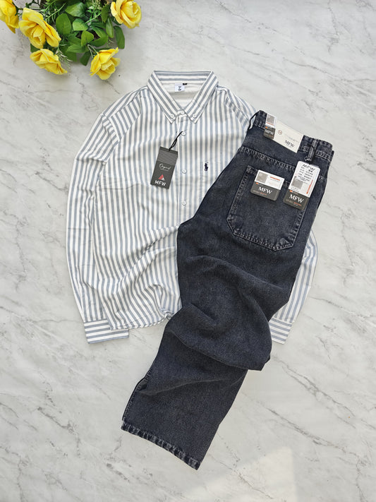 2 in 1 combo MFW stripes shirts + Semi baggy jeans pant buy @600 rs only