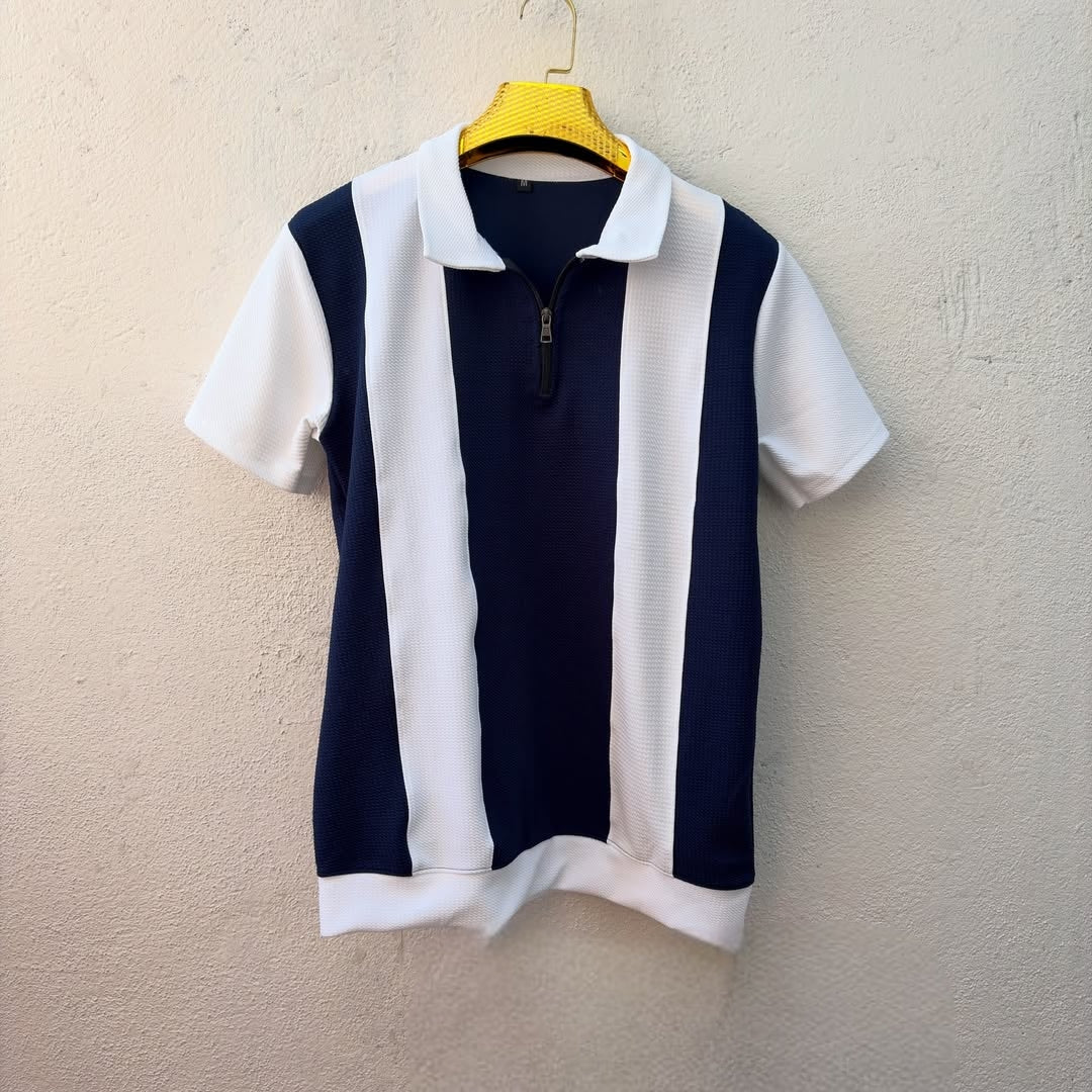 Men's korean Collar old money Zipper Half sleeve Tshirt 1 pc @199 and 3 pcs @ 499(Navy)