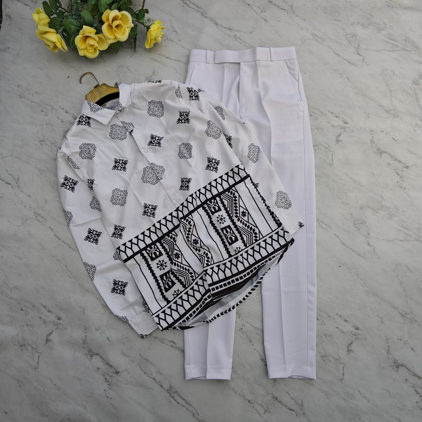 2 in 1 combo viscose bottom printed shirts + shining poli fit pant combo buy @600 rs only