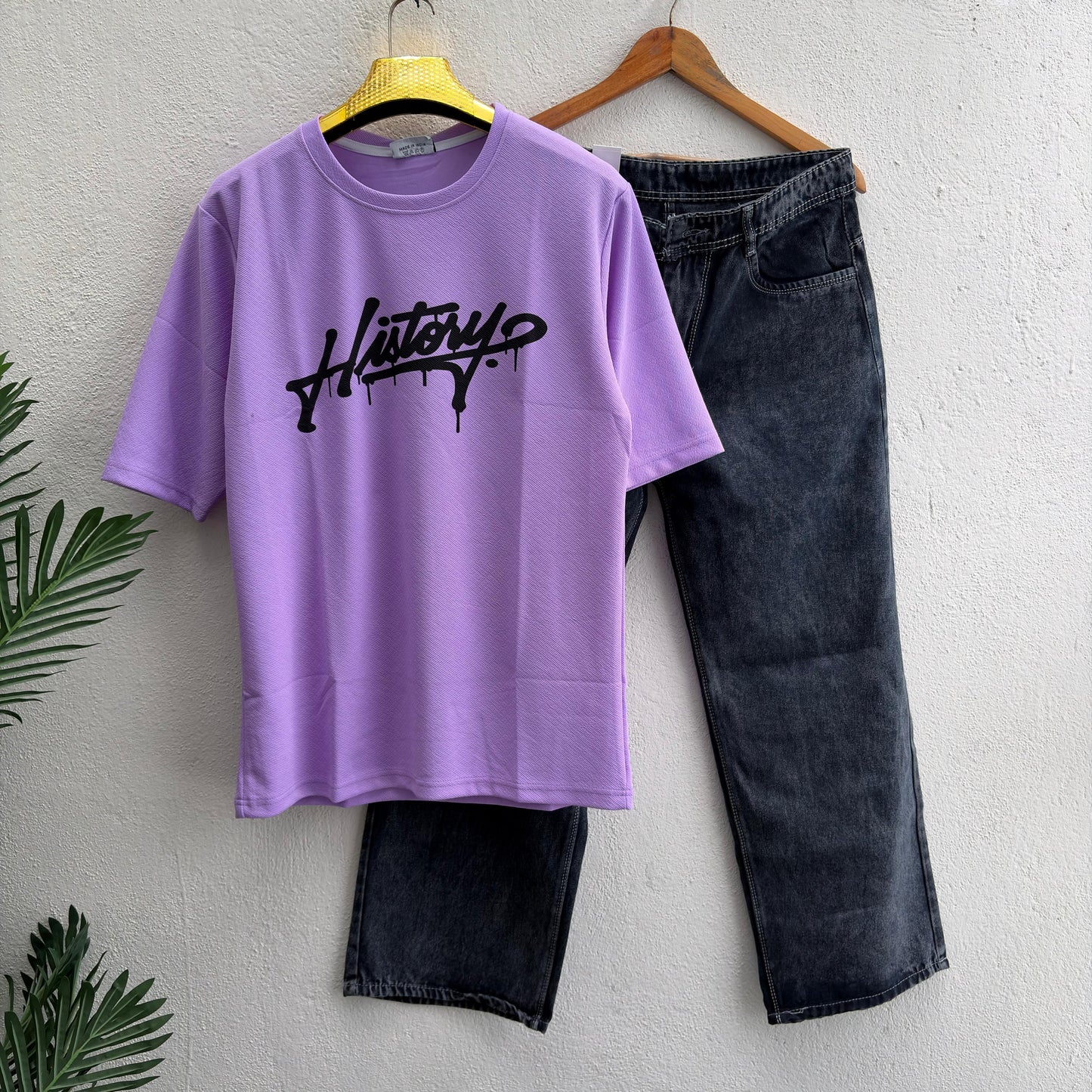 2 in 1 combo Drop shoulder tshirt + Wide leg baggy jeans pant buy @499 only