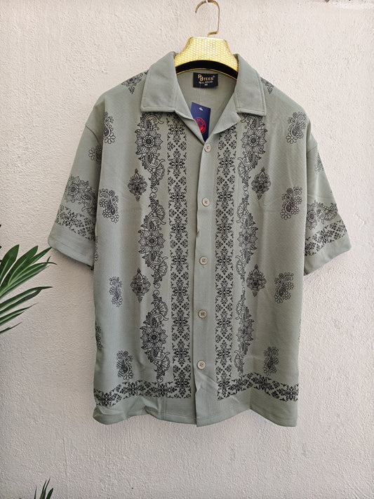 Cuban Collar Oversize Drop Shoulder Polo Designer printed Shirts buy @249