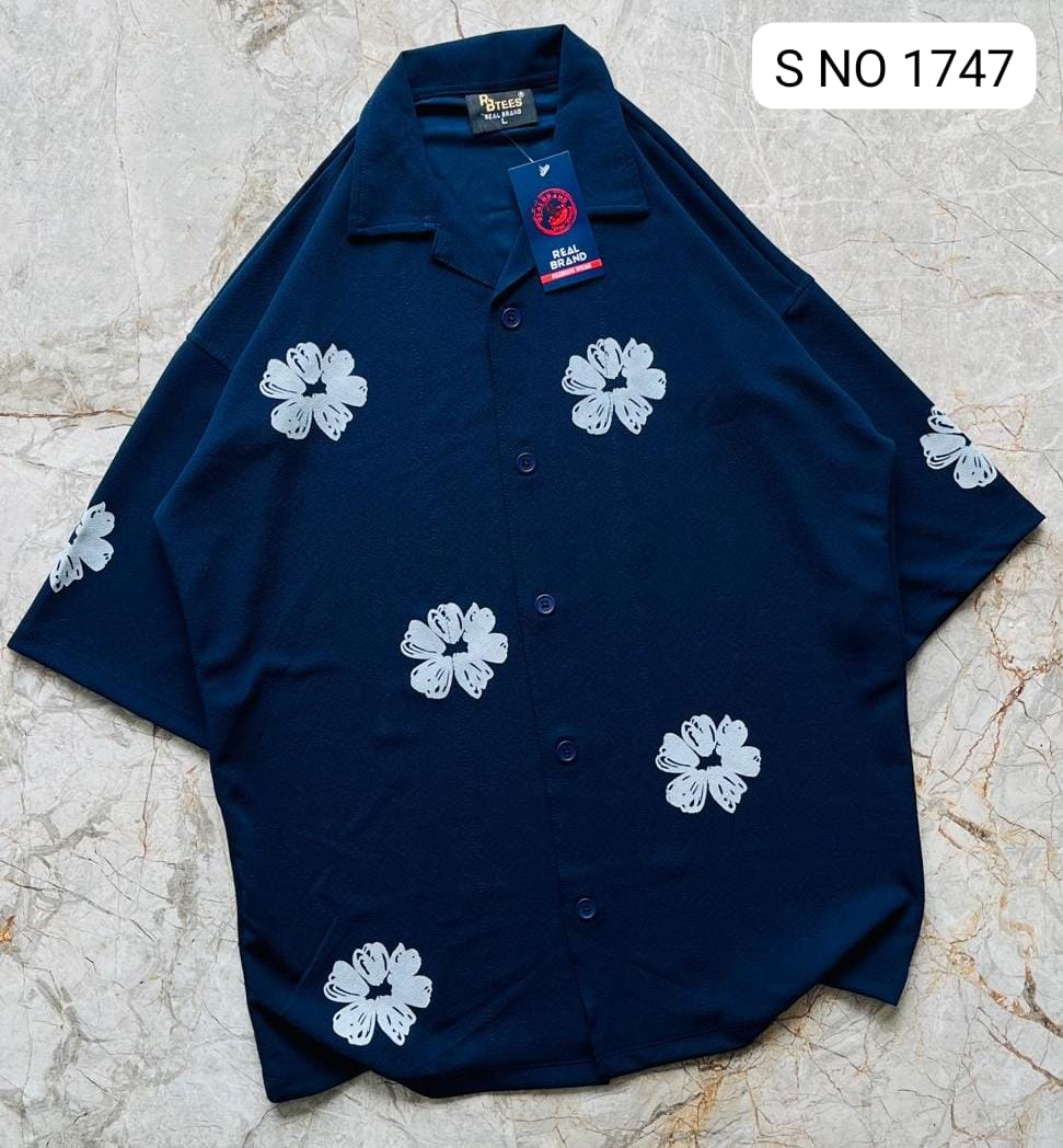 Cuban Collar Oversize Drop Shoulder Polo Designer Shirts buy @249(Navy)