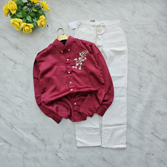 2 in 1 combo MFW embroidery party wear shirts + lenin relax fit pant combo buy @600 rs only