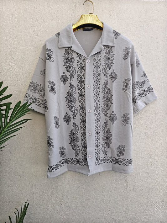 Cuban Collar Oversize Drop Shoulder Polo Designer printed Shirts buy @249(Ash)