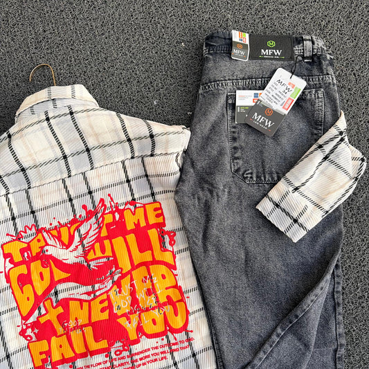 2 in 1 combo double pocket baggy shirts + plain mom fit jeans buy @600 rs only