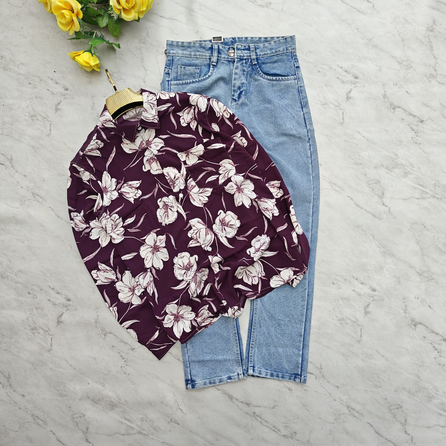 2 in 1 combo viscose shirts + mom fit jeans pant combo buy@600 rs only