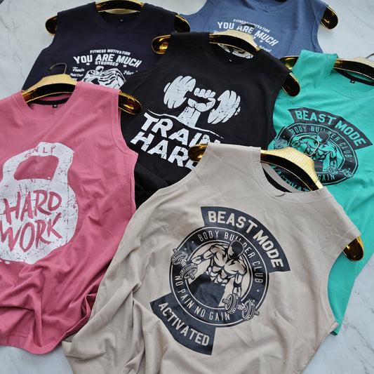 Men's cotton sleeveless tshirts buy @150 rs (random colours and design no selctions)