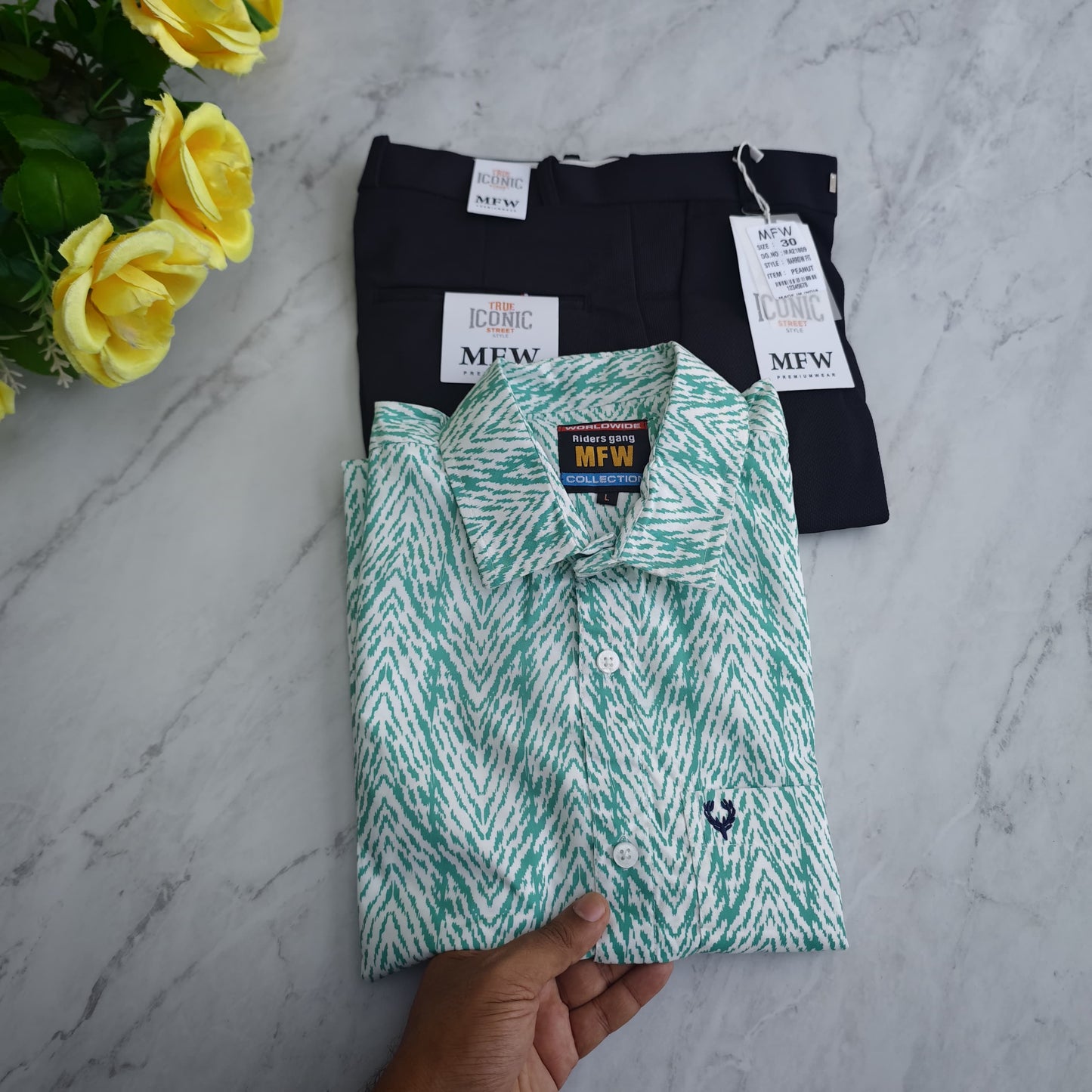 2 in 1 combo MFW laffer printed shirts + penut polo fit pant combo buy @500 rs only