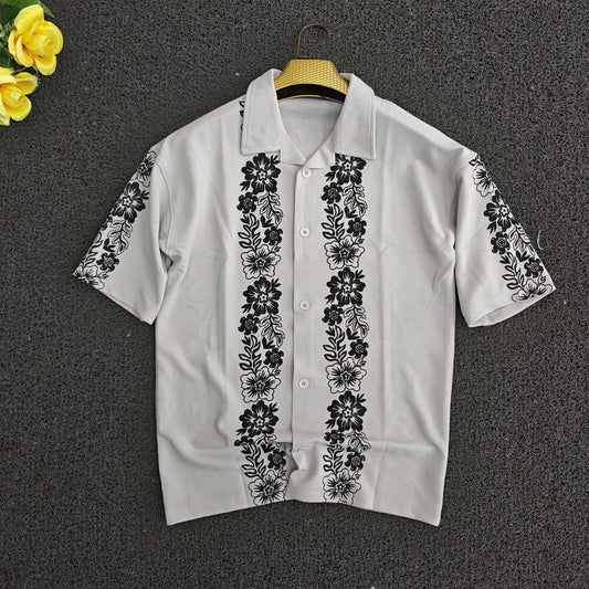 Cuban Collar Oversize Drop Shoulder Polo Designer printed Shirts buy @249 (Ash)