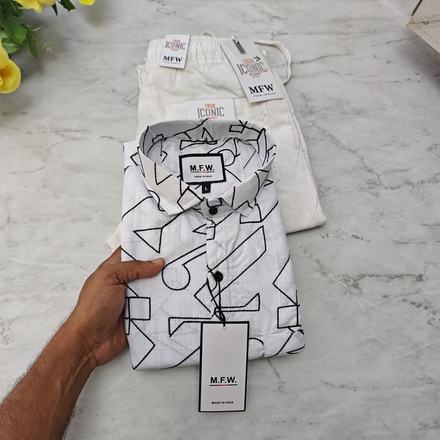 2 in 1 combo MFW embroidery shirts + lenin relax fit pants combo buy @600 rs only