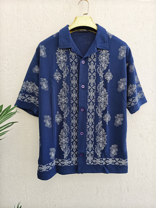 Cuban Collar Oversize Drop Shoulder Polo Designer printed Shirts buy @249