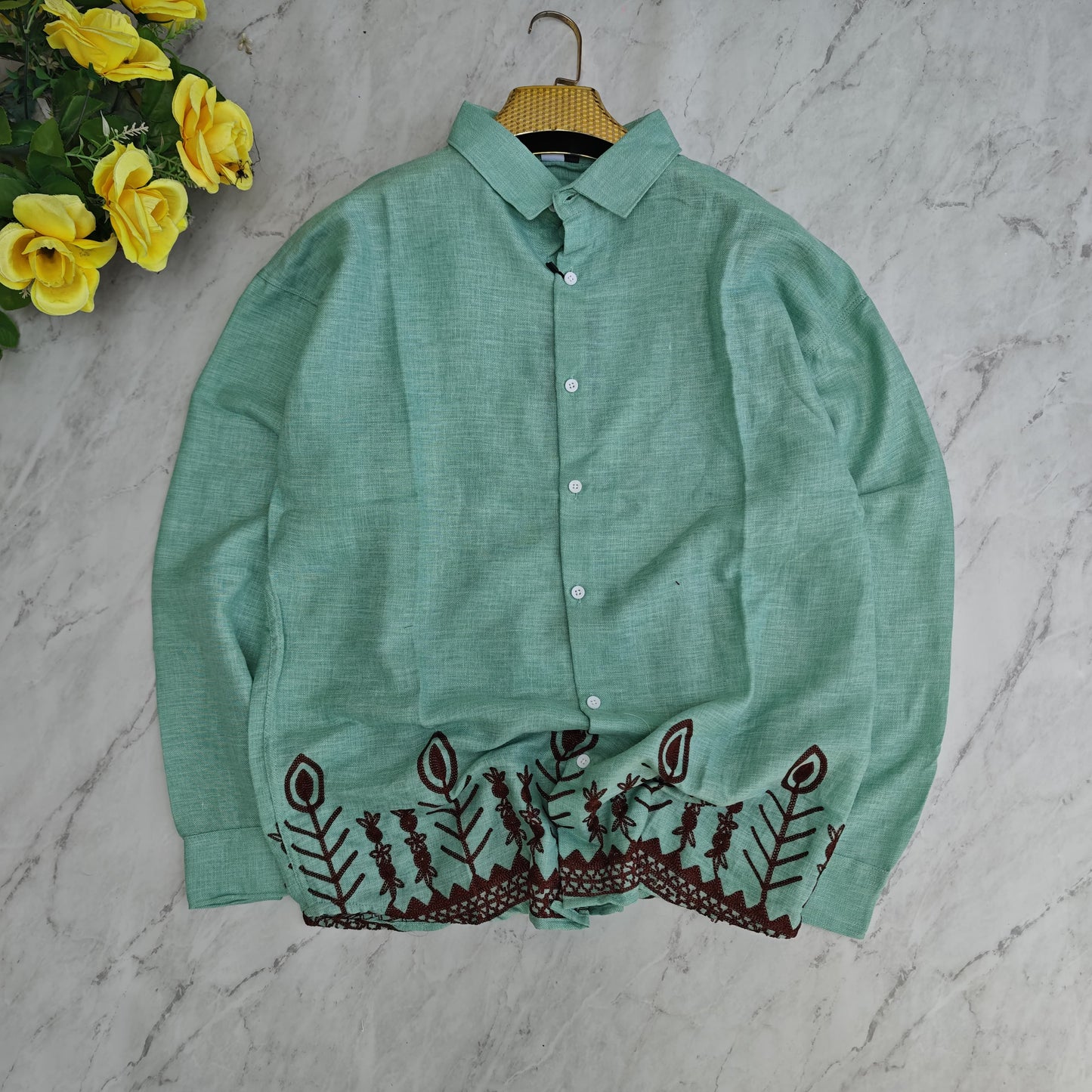 Men's full sleeve Lenin bottom embroidery shirt single pcs @350 and Buy 3 pc combo @999