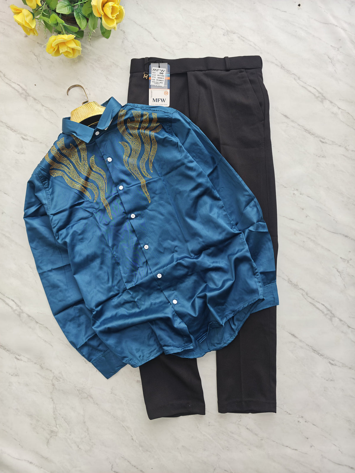 2 in 1 combo Party wear Stone work shirts + peanut fabric polofit pant buy @600 rs only