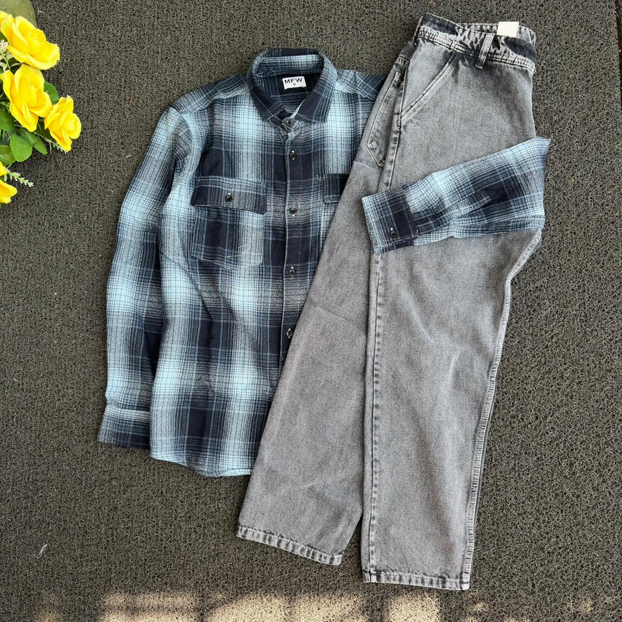 2 in 1 combo Double pocket back print baggy shirts + mom fit jeans buy @600