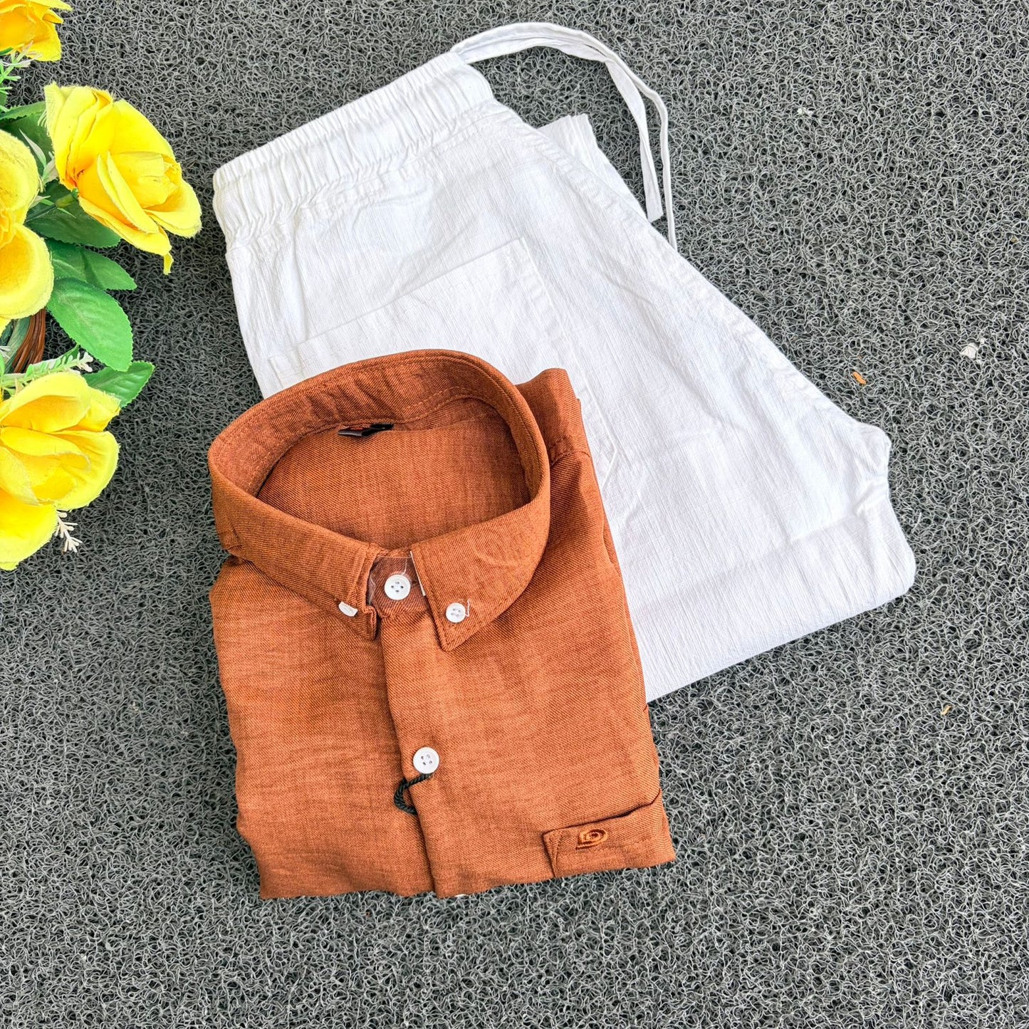 2 in 1 combo Old money lenin shirts + Lenin pants combo buy @600 only(Rust brown+ White )