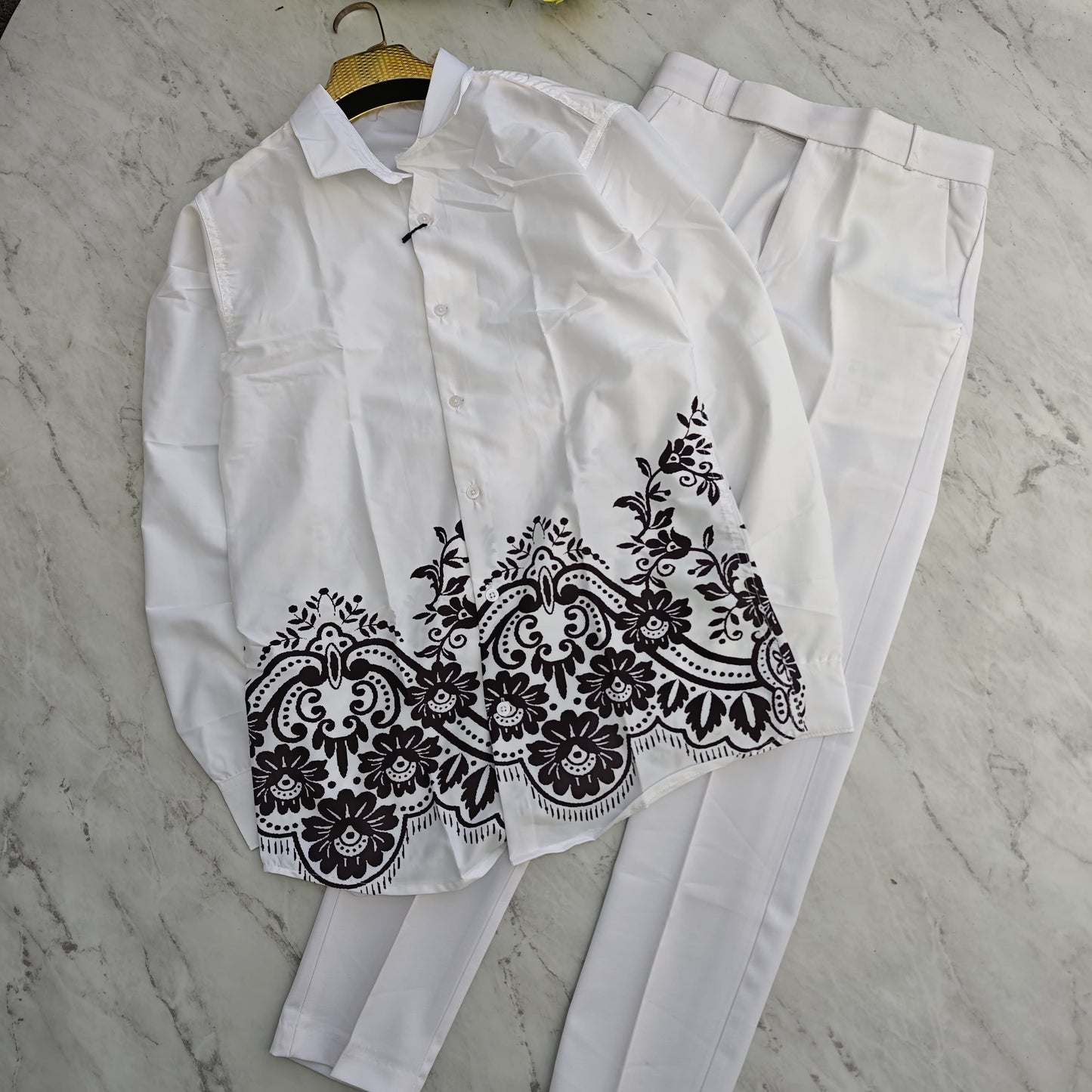 2 in 1 combo viscose bottom printed shirts + shining poli fit pant combo buy @600 rs only