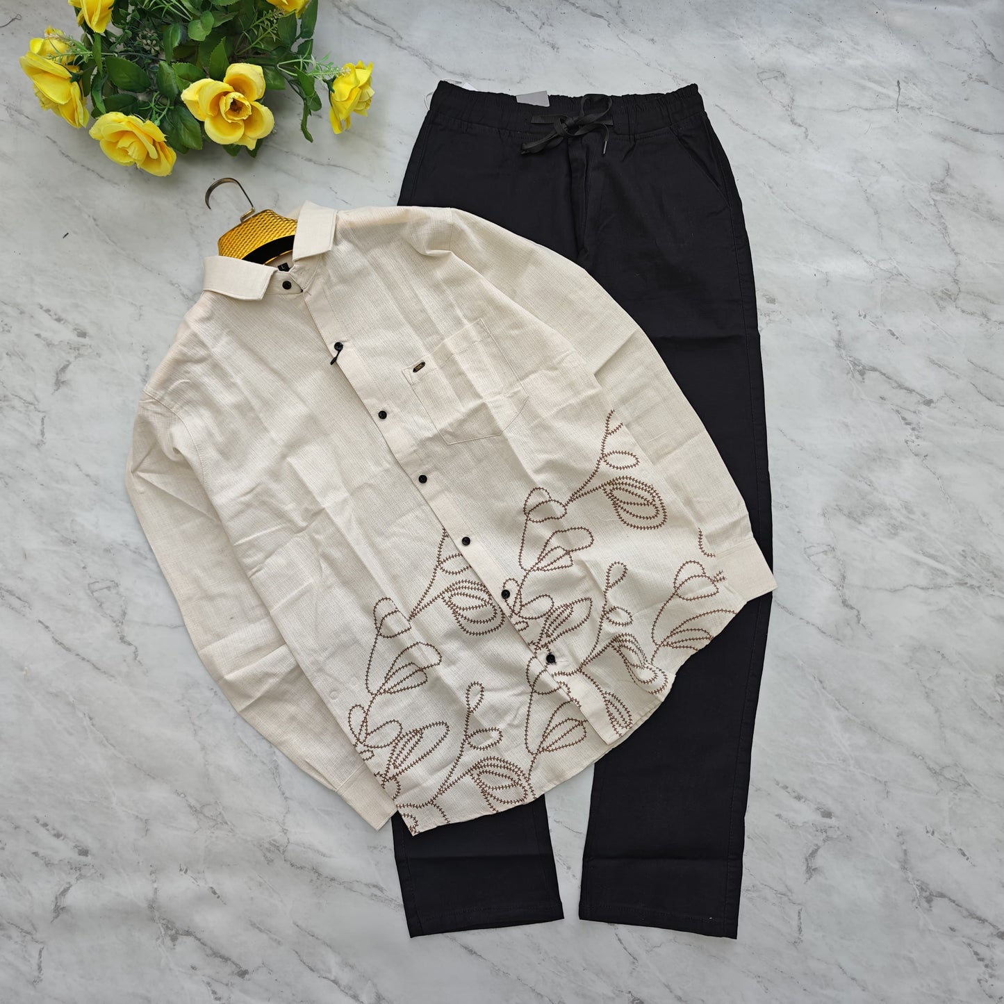 2 in 1 combo viscose bottom printed shirts + lenin relax fit pant combo buy @600 rs only