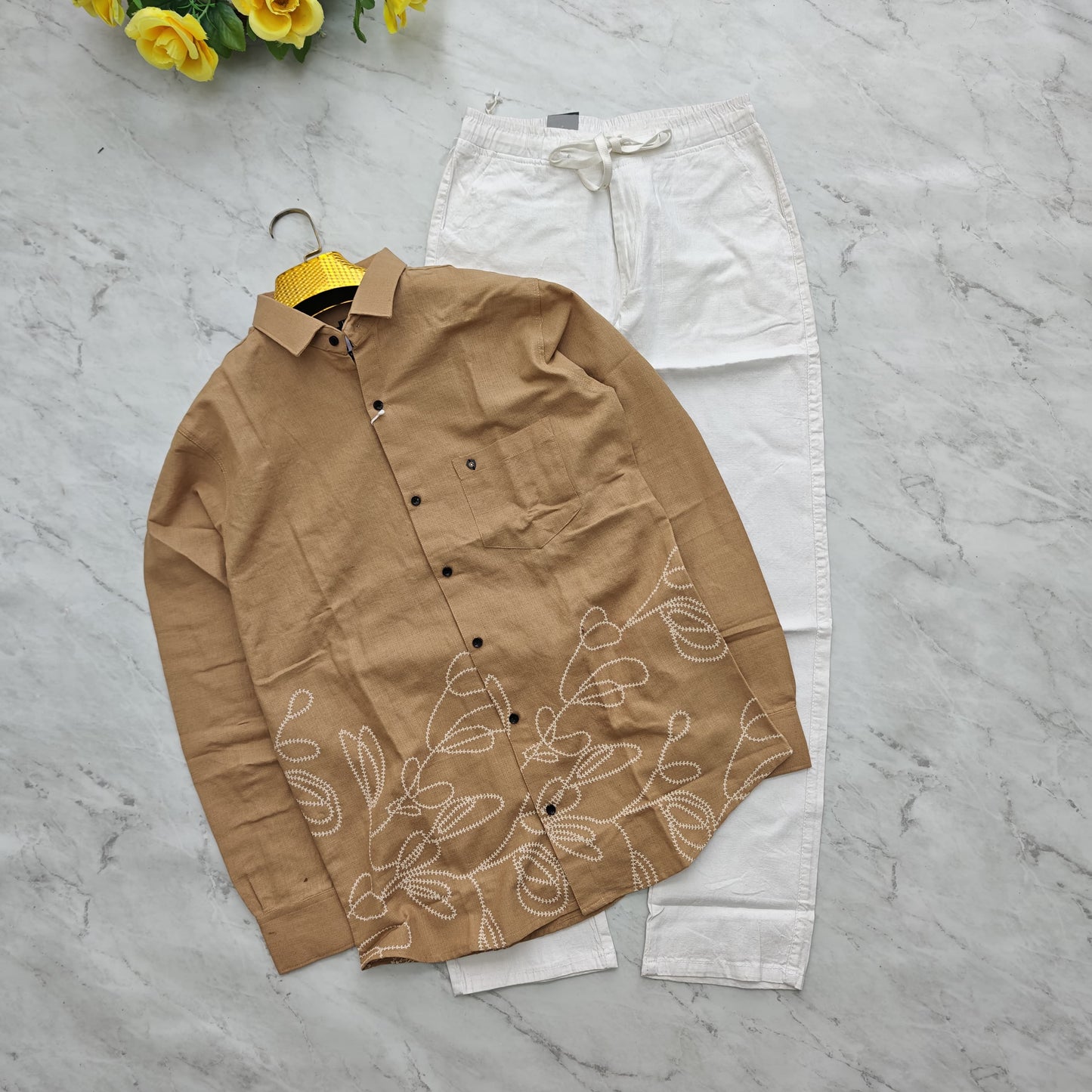 2 in 1 combo viscose bottom printed shirts + lenin relax fit pant combo buy @600 rs only