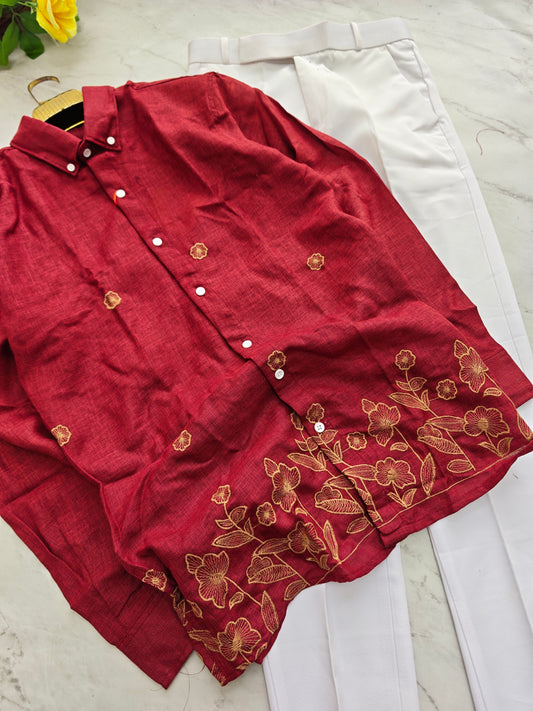 2 in 1 combo lenin bottom embroidery shirts + Twill fabric polo fit pants combo buy @600 rs only