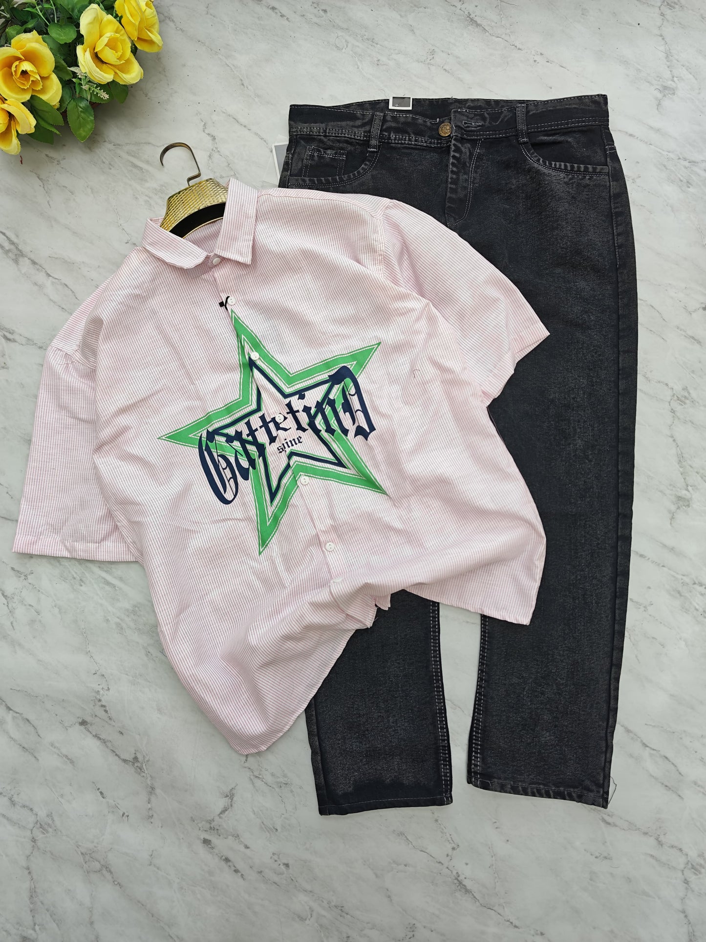2 in 1 combo Box Fit shirts + plain mom fit jeans pant combo buy @600 rs only