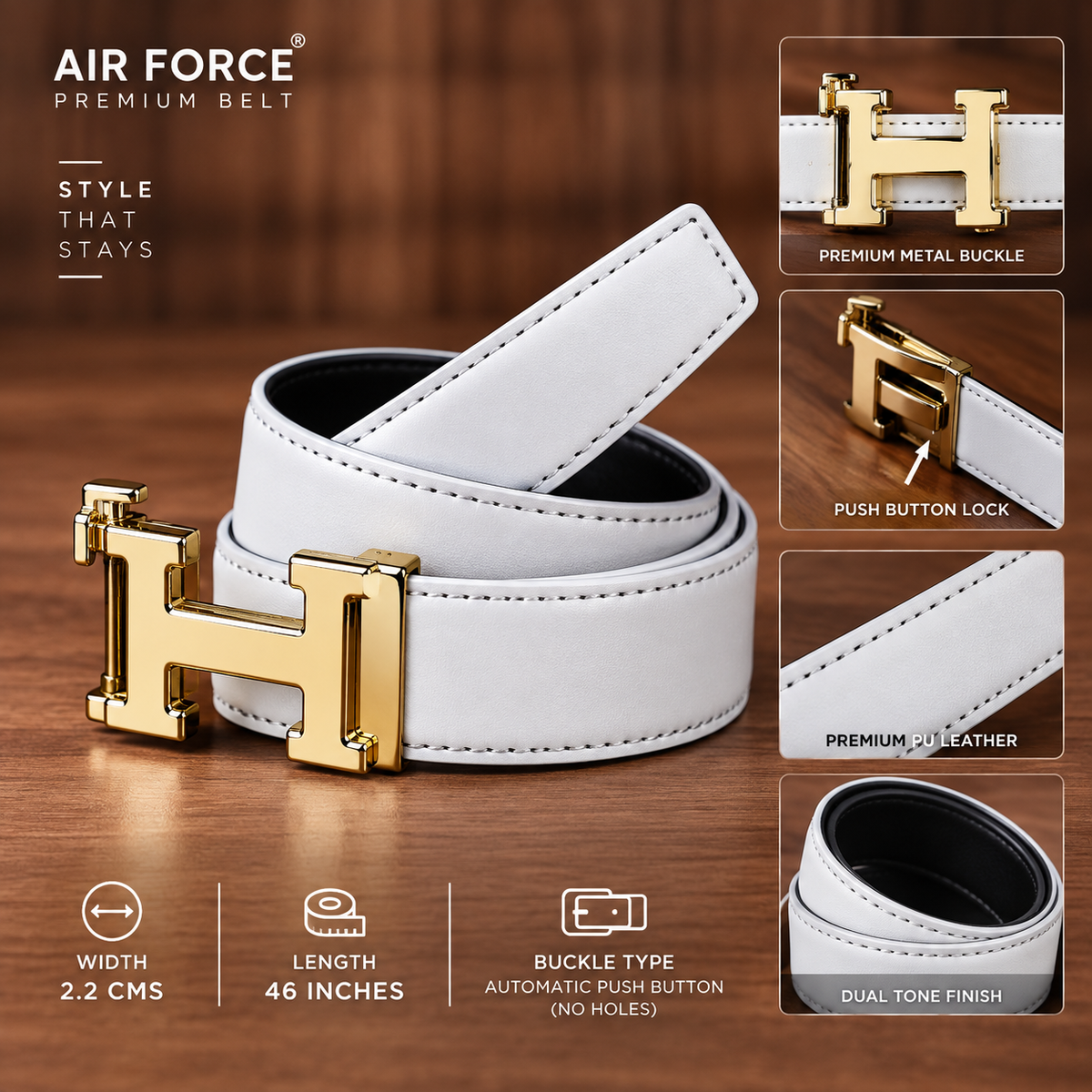 Mfw Premium Push button slim belt buy @200rs (OM-3)
