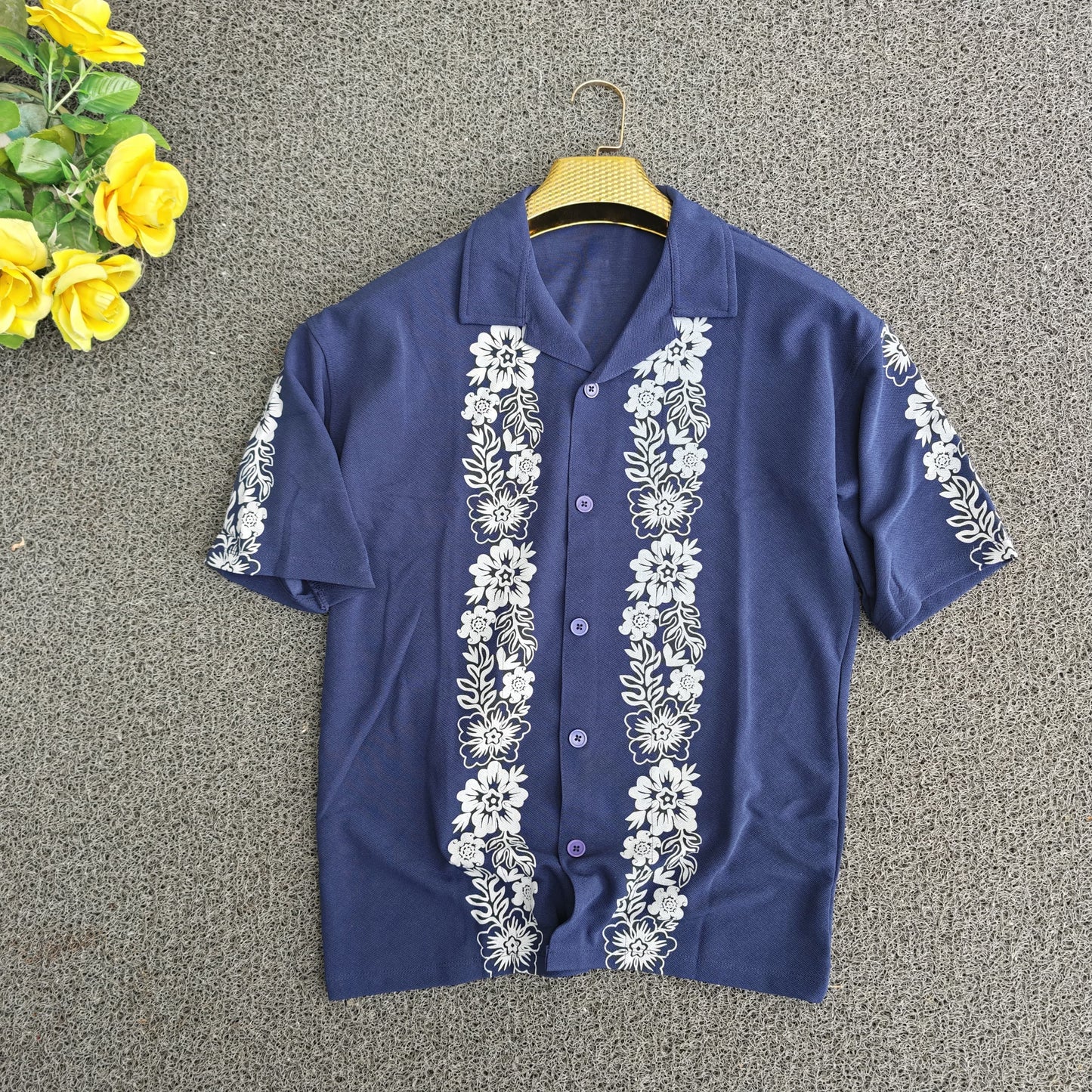 Cuban Collar Oversize Drop Shoulder Polo Designer printed Shirts buy @249 (navy)