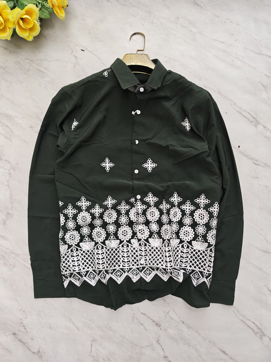 MFW viscose bottom embroidery Shirts single pcs @350 and Buy 3 pc combo @999(Green)