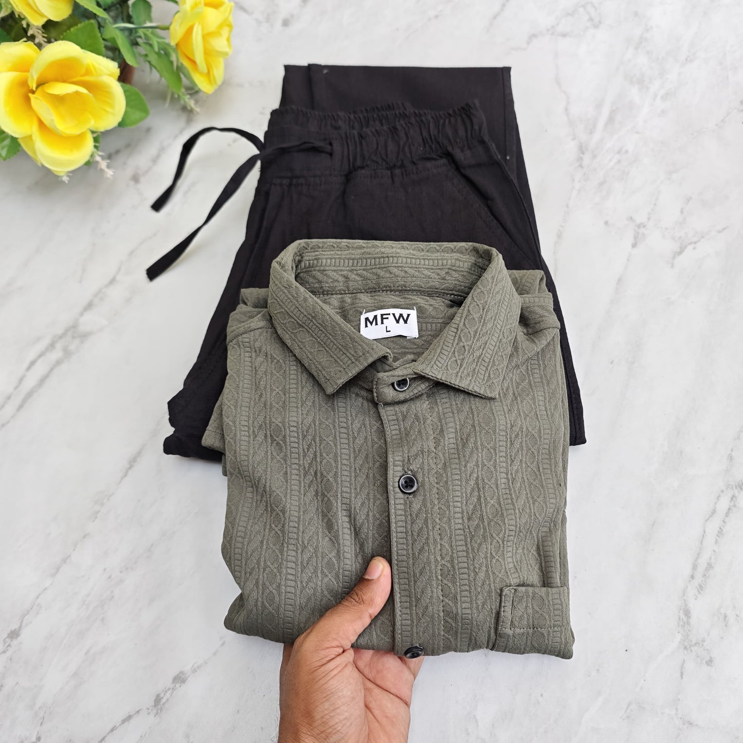 2 in 1 combo textured shirts + relax fit pants combo buy @600 rs only