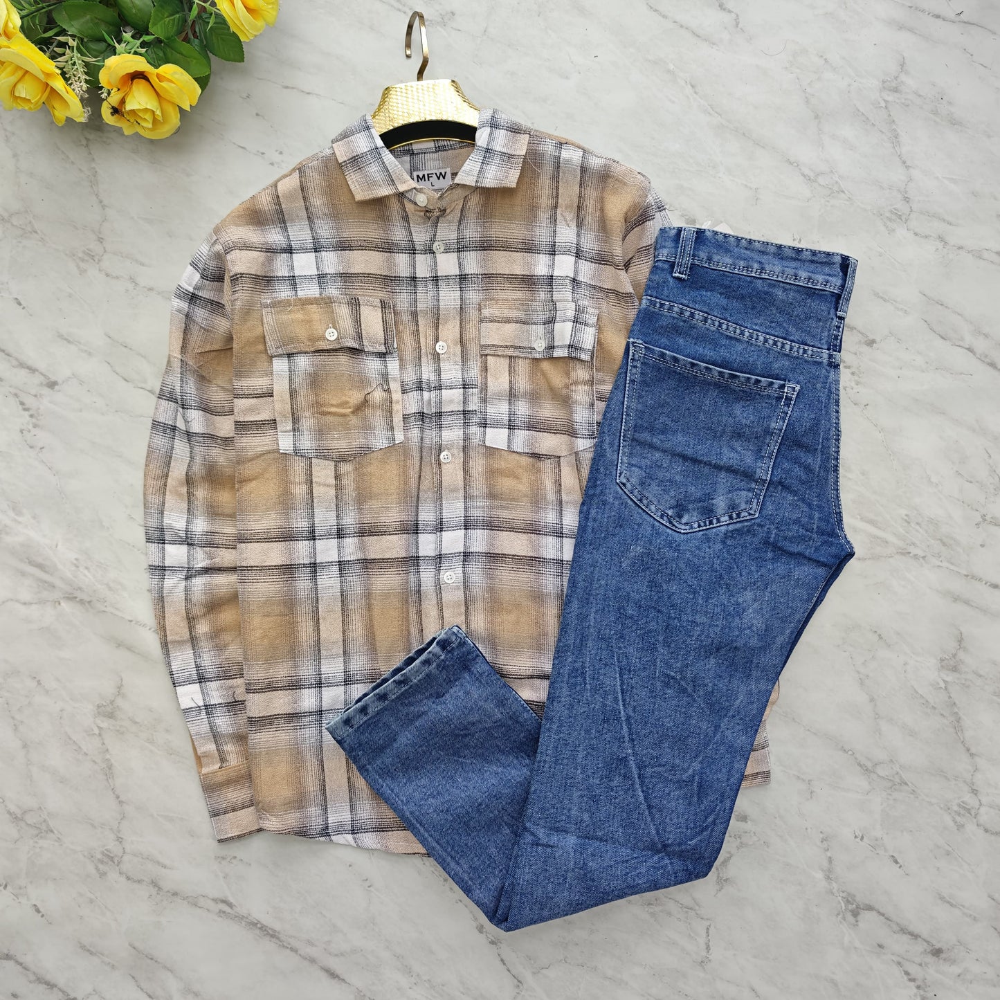 2 in 1 combo MFW back printed shirts + plain mom fit jeans combo buy @550 rs only