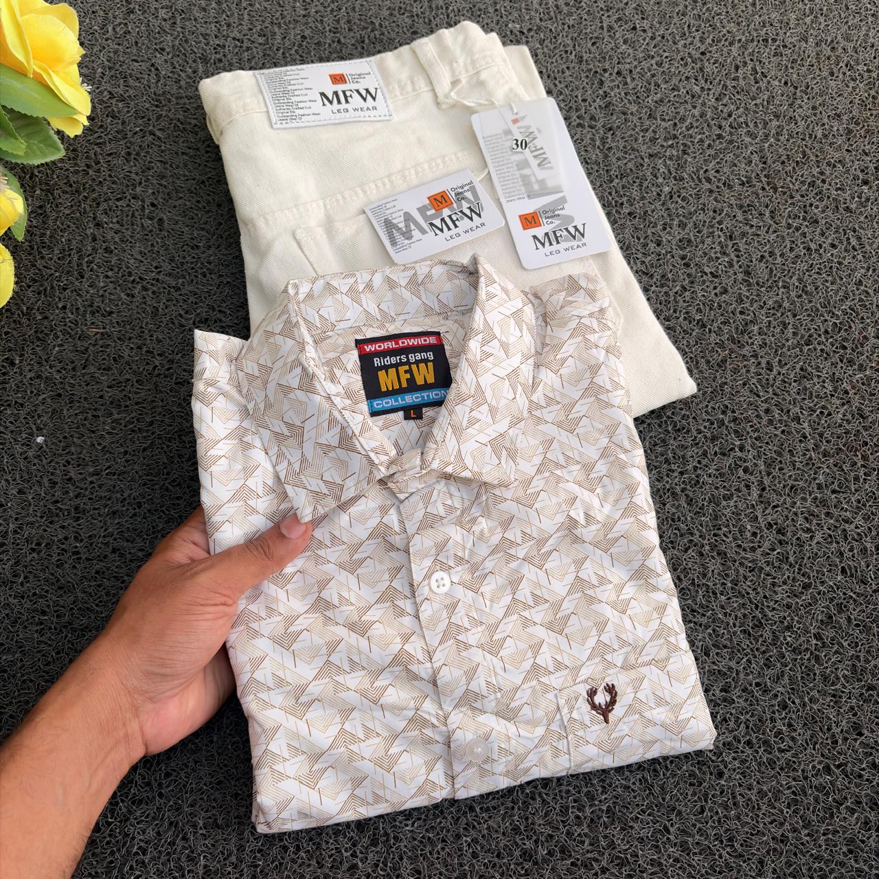 2 in 1 combo MFW printed Shirts + plain mom fit jeans buy @499 rs only