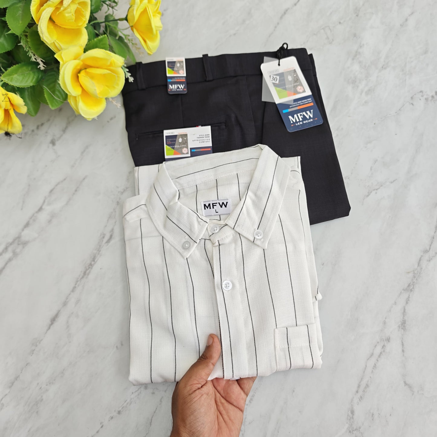 2 in 1 combo MFW old money lenin stripes shirts + lenin polo fit pants combo buy @600 rs only