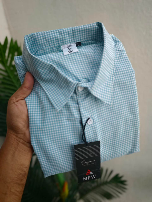MFW Micro Checks Baggy shirts Single pcs @299 and Buy 4 pcs combo @999 (Aqua Blue)
