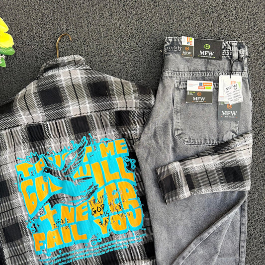 2 in 1 combo double pocket baggy shirts + plain mom fit jeans buy @600 rs only