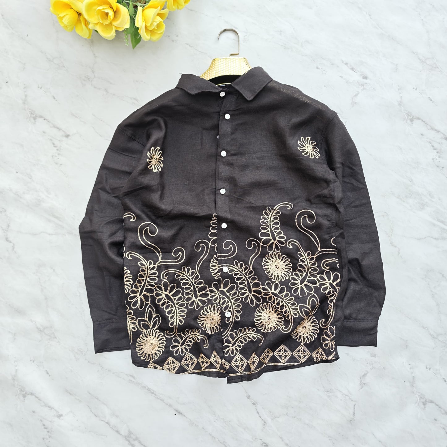 Men's full sleeve Lenin bottom embroidery shirt single pcs @350 and Buy 3 pc combo @999