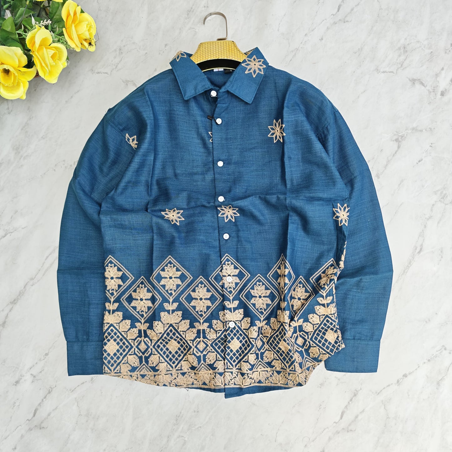 Men's full sleeve Lenin bottom embroidery shirt single pcs @350 and Buy 3 pc combo @999