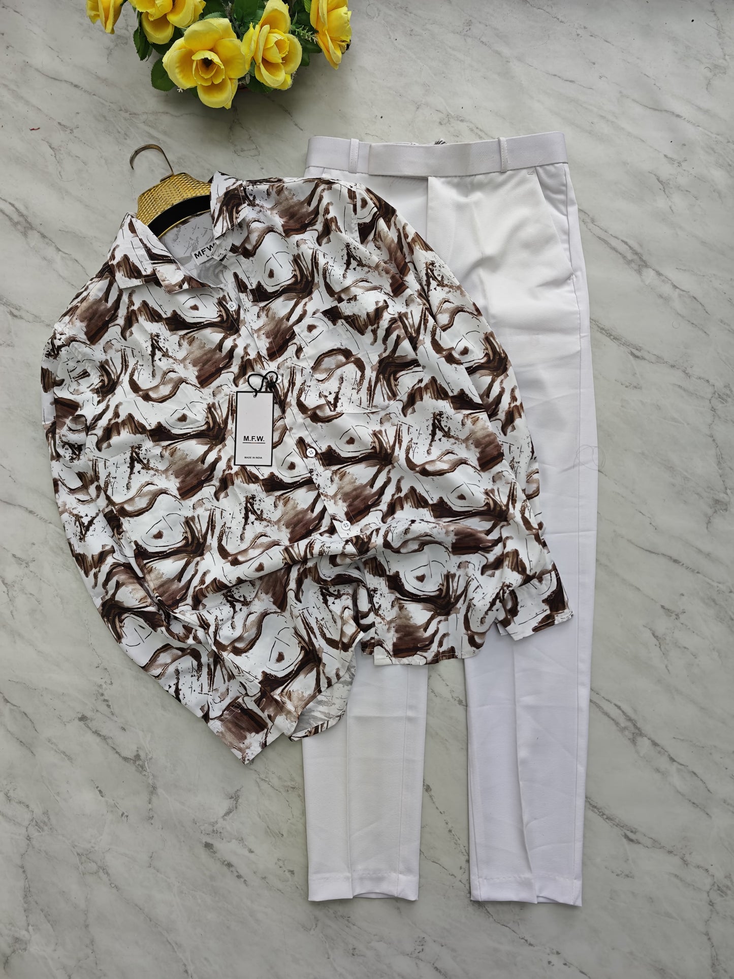 2 in 1 combo MFW viscose printed shirts + Twill fabric polo fit pants combo buy @600 rs only