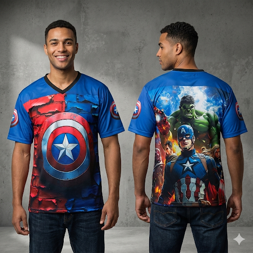 V neck Half sleeve front and back printed jersey buy @200