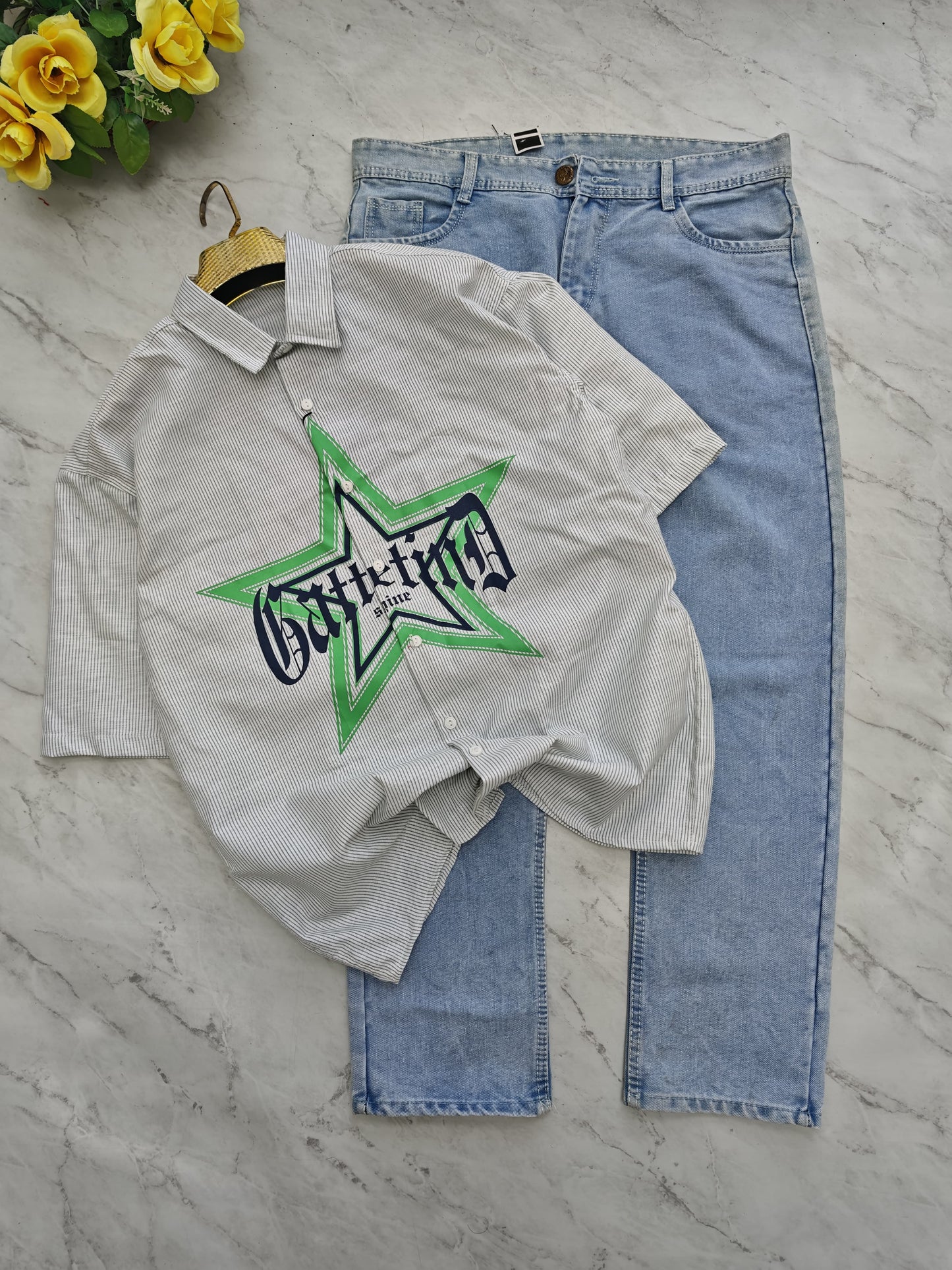 2 in 1 combo Box Fit shirts + plain mom fit jeans pant combo buy @600 rs only