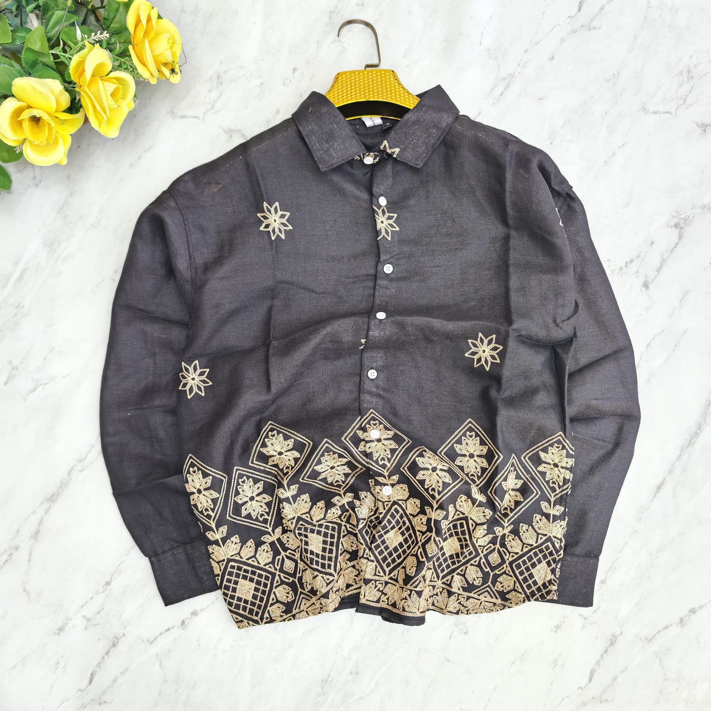 Men's full sleeve Lenin bottom embroidery shirt single pcs @350 and Buy 3 pc combo @999