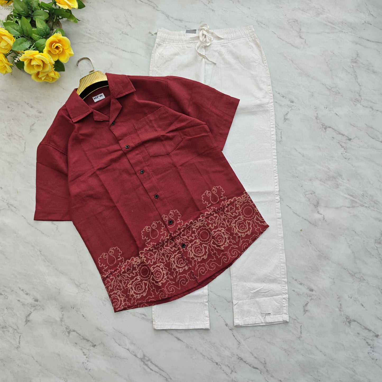 2 in 1 combo Cuban collar bottom print + relax fit pant combo buy @550 rs only